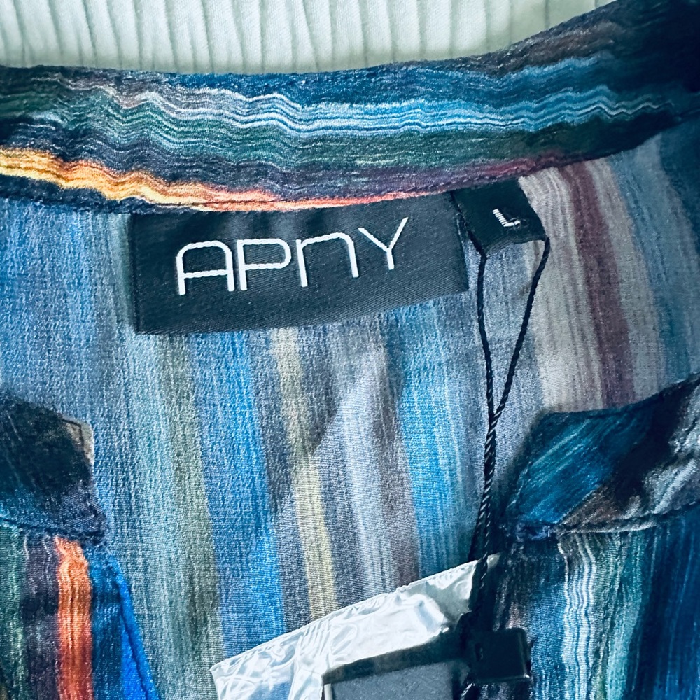 APNY Vertical Stripe Blouse with Buttons / Large / Blue - Picture 3 of 8